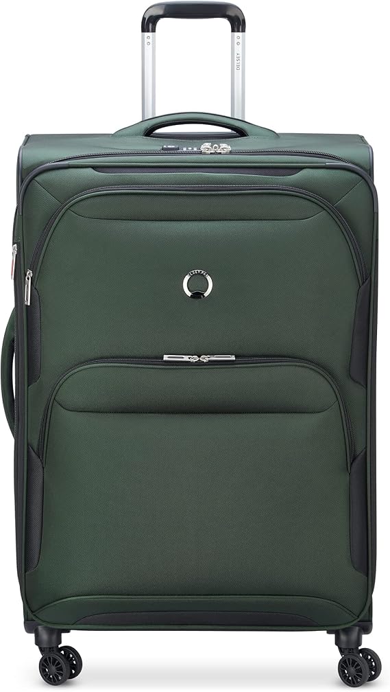 DELSEY PARIS Sky Max 2.0 Softside Expandable Luggage with Spinner Wheels, Green, Checked-Large, 28 Inch