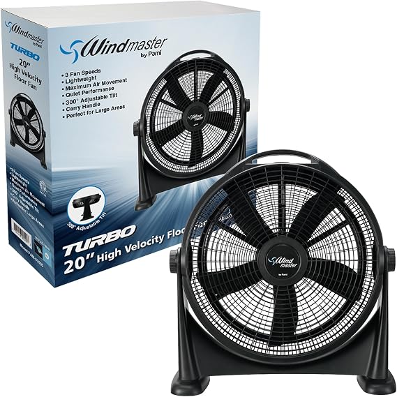PAMI Turbo 20 in High-Velocity Floor Fan,3 Speed,Adjustable,Heavy Duty