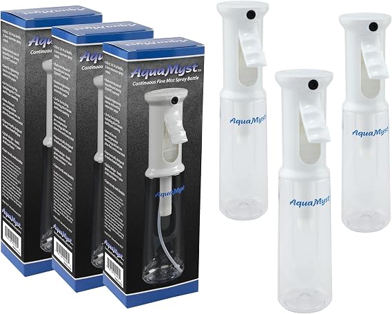 Creative Mark AquaMyst 300 ml Continuous Mist Spray Bottle - 3-Pack - Ergonomic Plant Mister - Water Mister Spray Bottle w/Pre-Compression Technology, Drip-Free 0.3 mm Nozzle, Clear 10.14 oz Bottles
