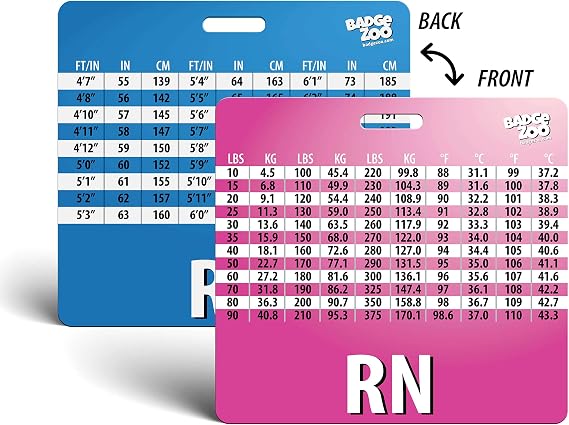 RN Badge Buddy with Weight, Height and Temperature Conversion Pink/Blue - Horizontal Badge Id Card for Registered Nurses - By BadgeZoo