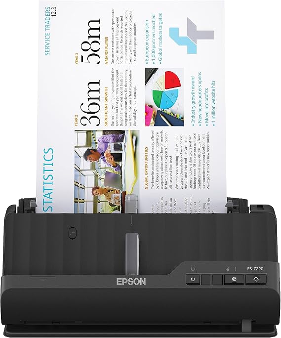 Epson Workforce ES-C220 Compact Document Scanner Duplex 20-pg ADF | 20-Page Auto Document Feeder 30 ppm/60 ipm Speed Portable Scanner for PC and Mac