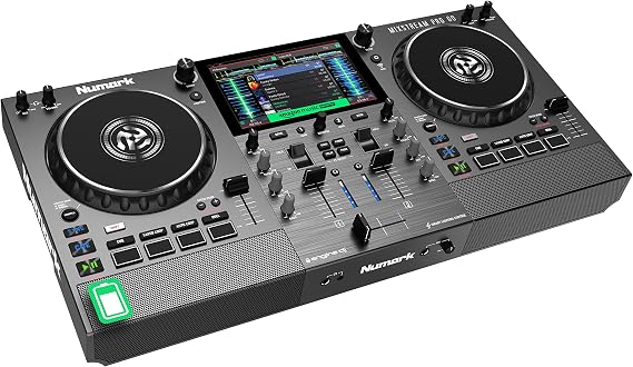 Numark Mixstream Pro Go Portable DJ Controller | Battery-Powered Standalone DJ Mixer with Stem Separation, Wi-Fi Streaming, Built-In Speakers, and 7" Touchscreen