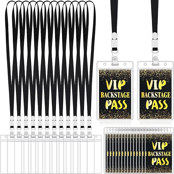 Gueevin 50 Sets VIP Badge Lanyards with Plastic VIP Pass Cards