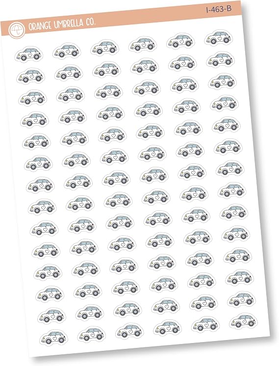 Car Doodle Icon Planner Stickers | Hand Doodled Calendar Labels | I-463 (Black Outline)