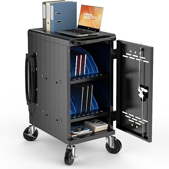 Meteteel 16 Device Charging Cart for Chromebook Laptop Tablet Black