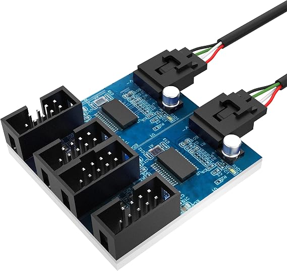 Akasa Internal 1-to-4 USB 2.0 Splitter Hub Cable | Expands a USB 2.0 9-pin header to 4 headers | Includes Adhesive Tape | 30cm | AK-CBUB64-30BK