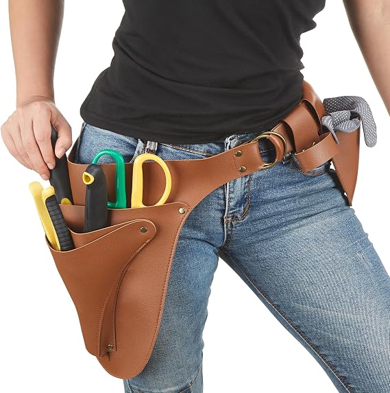 Leather Garden Tool Belt for women & men- Utility belt apron for gardening, DIY, florist & carpenter -Tool Organizer Holster Pouch, Gardening gifts -Florist tool belt- Multiple pockets for han