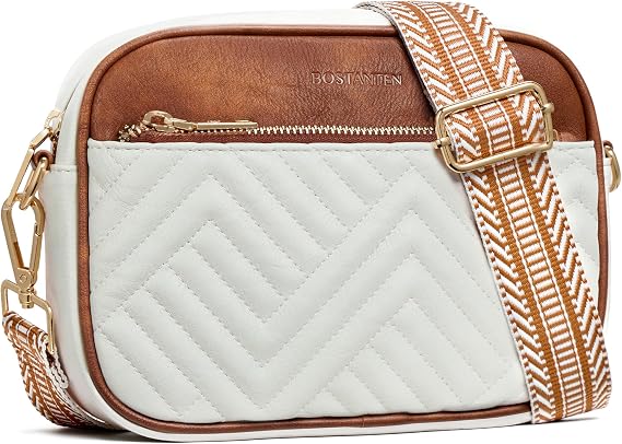 BOSTANTEN Quilted Crossbody Bags for Women Vegan Leather Purses Shoulder Handbags with Wide Strap