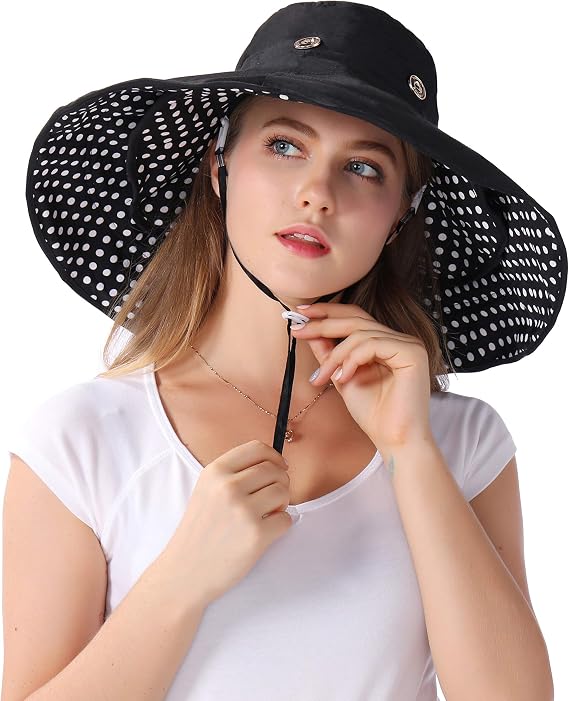 iHomey Packable Shapeable Extra Large Brim Floppy Sun Hat Reversible UPF 50+ Beach Sun Bucket Hat