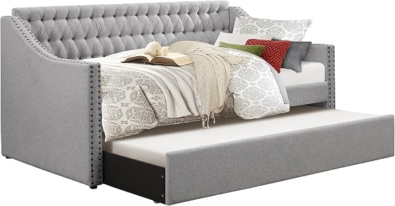 Homelegance Tulney Fabric Upholstered Daybed with Trundle, Twin, Gray