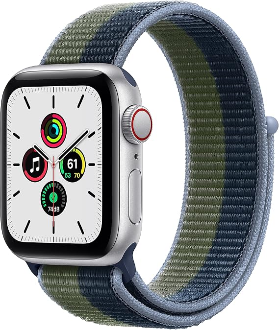 Apple Watch SE (Gen 1) [GPS + Cellular 40mm] Smart Watch w/Silver Aluminium Case with Abyss Blue/Moss Green Sport Loop. Fitness & Activity