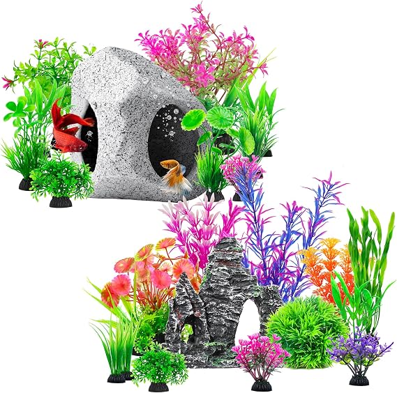 CousDUoBe 10Pcs Aquarium Hideaway Rock Cave Fish Tank Decorations quarium,13Pcs Aquarium Plants Cave Rock Decor Set