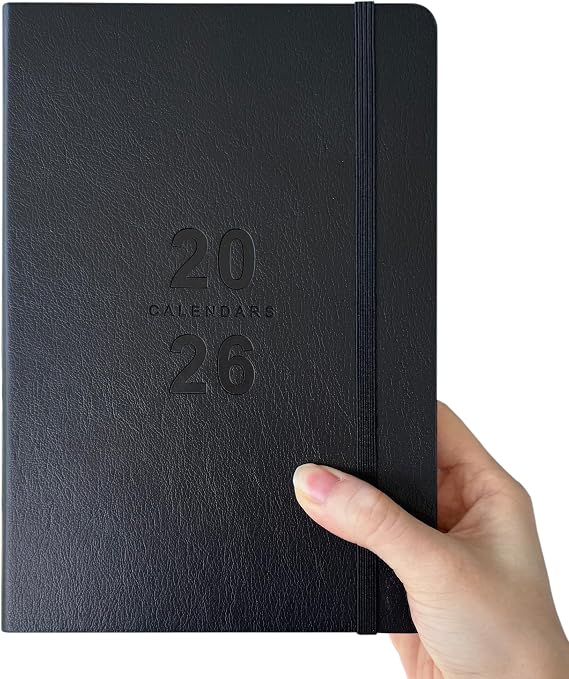 Daily Planner 2026, Calendar 2026 Agenda Planner Daily Journal Notebook 8.5"x5.8", January 2026 to December 2026, Faux Leather Cover (Black, 8.5"5.75")