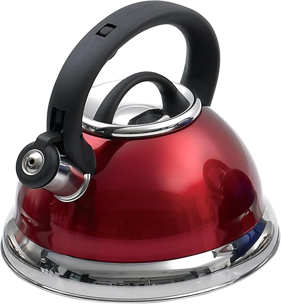 Creative Home Alexa 3.0 Quart Stainless Steel Whistling Tea Kettle Fast Boiling Heat Water for Stovetop Whistle Tea Pot, Metallic Cranberry