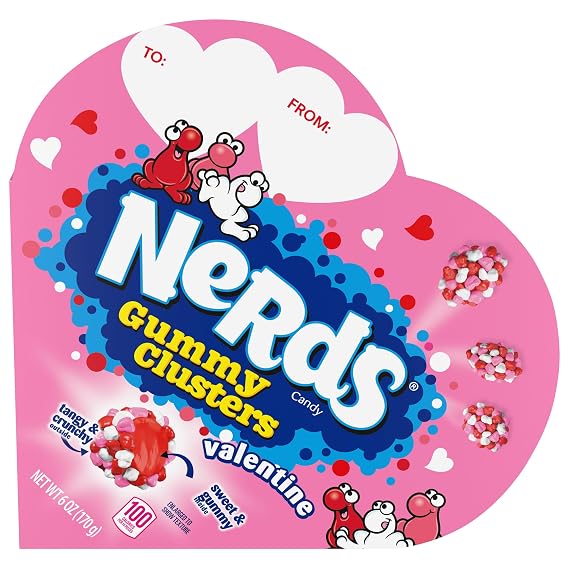 Nerds Valentine's Gummy Clusters Candy, Heart Shaped Box, 6oz