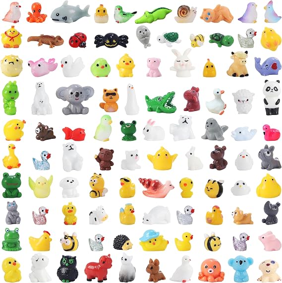DWWPOO 100 Pcs Mini Resin Animals to Hide Tiny Resin Animals 100 Styles Fairy Garden Decor Miniature Little Small Figurines Bulk for Accessories Micro Landscape Aquarium Potted Crafts Decoration Toys