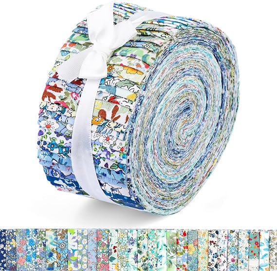 45PCS Fabric Jelly Rolls, Strips Jelly Roll for Quilting Blue