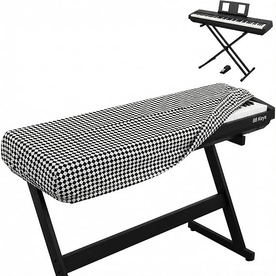 Deosk 88 Keys Piano Keyboard Cover Waterproof Digital Piano Covers With Elastic Bottom For 88-Key Electronic Piano 300D Oxford Durable Fabric (Black White Plaid)