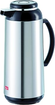 Melitta Vacuum Flask with Screw Cap, 1.9 L c. 15 Cups, Glass Flask, Stainless Steel, Silver/Black.