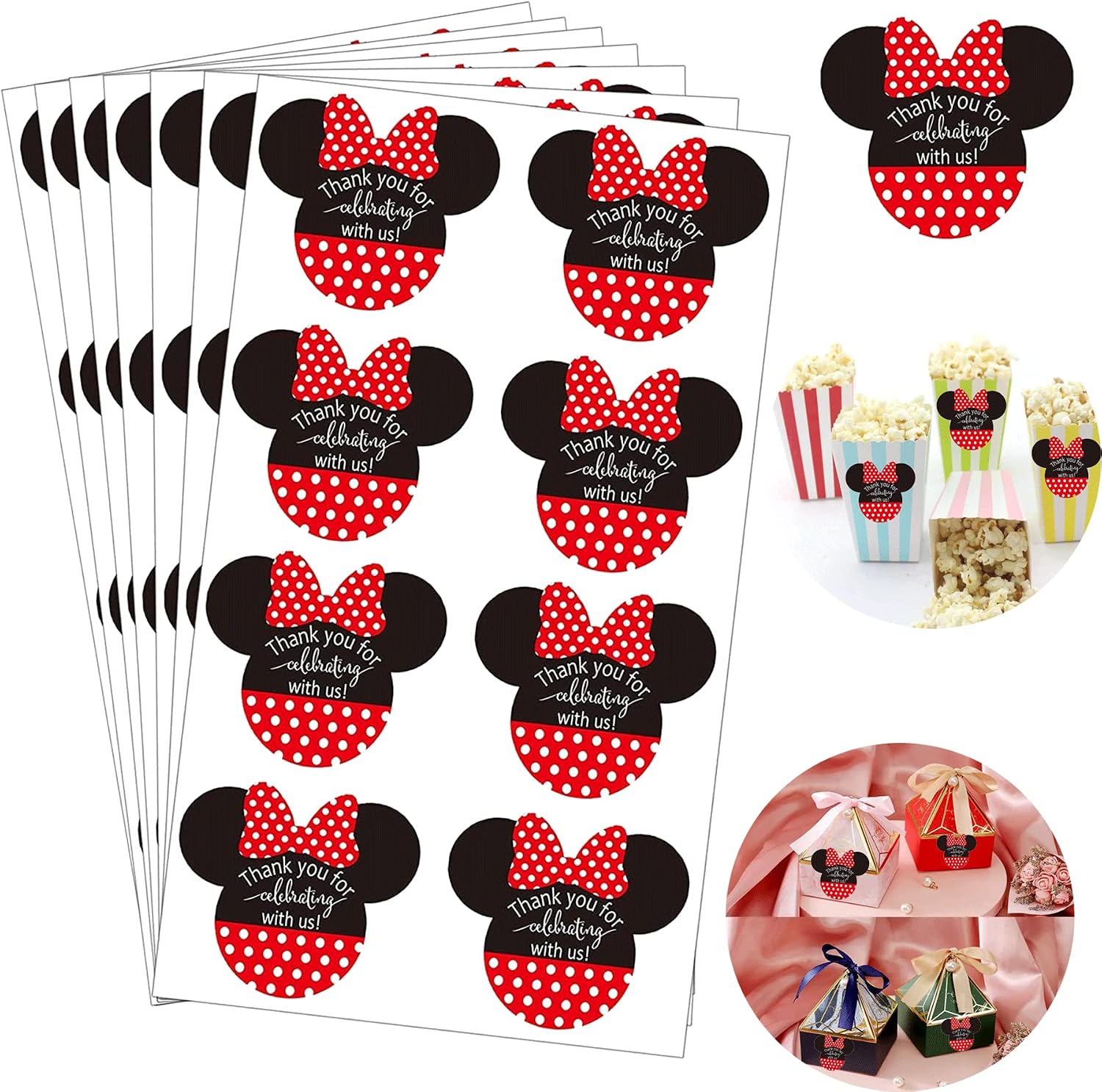 34;Thank You for Celebrating with Us Labels 2.38 x 2 Inch PVC Stickers Holiday Present Stickers-400 Pcs Birthday for Baby Shower Party Decor