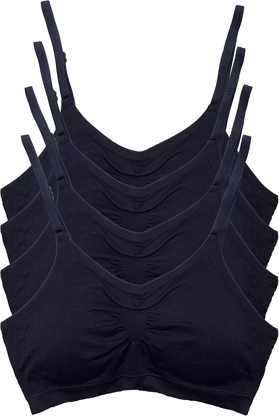 Kalon 4 Pack Womens Nylon Spandex Removable Pads Comfort Cami Bras Wireless