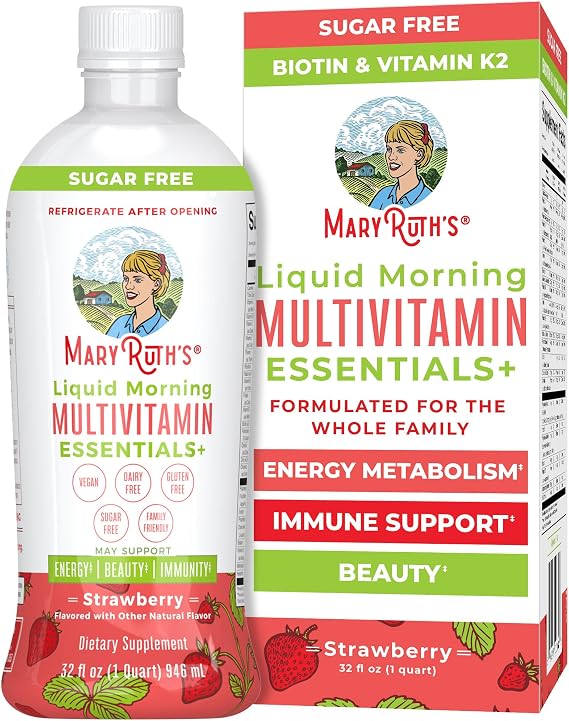MaryRuth's Liquid Morning Multivitamin Essentials+, 2 Flavors, Vegan, 32oz