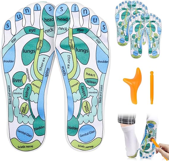 2 Pair of Reflexology Socks with Massage Tool, Acupressure Sock Pen Massage Tools for Men and Women, Foot Pain Relief Remedy for Foot Massage Acupressure Socks Set (One Size Fits All)