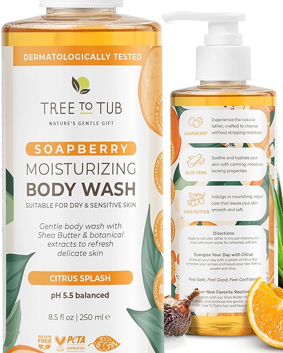 Tree To Tub Citrus Body Wash with Soapberry for Dry Skin pH 5.5, 8.5 Fl Oz