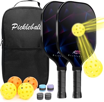 Pickleball Paddles Set of 2, Fiberglass Surface USAPA Approved Pickleball Paddle with 4 Outdoor Indoor Balls & Bag, Lightweight Pickle Ball Rackets for Women Men Kids, Idea Pickleball Gifts