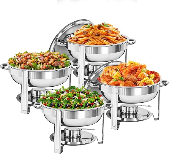 Chafing Dish Buffet Set 5 Qt Stainless Steel Food Warmer Chafers for Catering, Parties with Water Pan, Fuel Holder, Catering Buffet Servers and Warmers 4 Silver