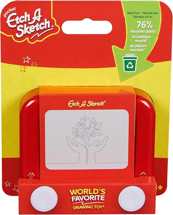 Etch A Sketch Pocket 76% Recycled Plastic Original Magic Screen Sustainably-Minded Kids Travel Toy Drawing Toys for Boys & Girls Ages 3+