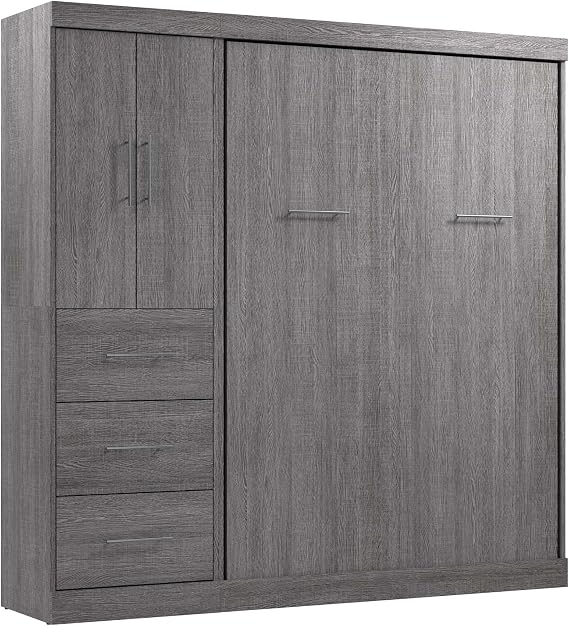Bestar Full Murphy Bed, Bark Grey, Nebula, 84W | Wardrobe; supports up to 1000 lb; min. ceiling height 85.8 in.; dual piston mechanism;