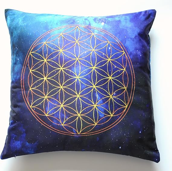 Flower of Life Geometry Symbol Meditation Double Sided Cushion Pillow Cover 17"x17" Blue