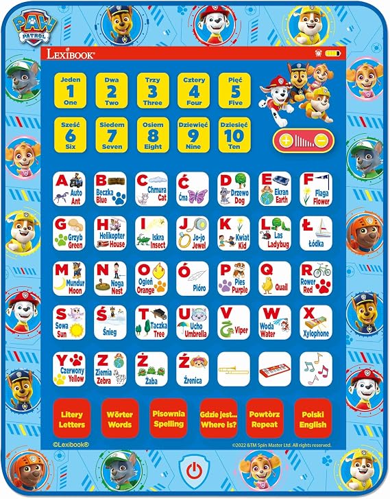 LEXIBOOK, Paw Patrol Learning Tablet, JCPAD002PAi17LXB | English/Polish, Interactive learning tablet, Letters, Numbers, Words, Music