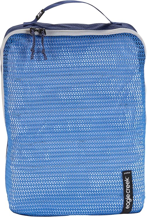 Eagle Creek Pack-It Reveal Medium Packing Cubes for Travel - Durable, Water-Resistant Fabric with Angled Zipper Design  Front-Panel Mesh Window, Az Blue/Grey
