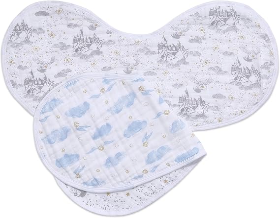 aden + anais Burpy Baby Bib, 100% Cotton Muslin, 4 Layer Multi Use Burping Cloth, Super Soft & Absorbent Burp Rag for Infants, Newborns and Toddlers, 2 Pack, Harry Potter iconic