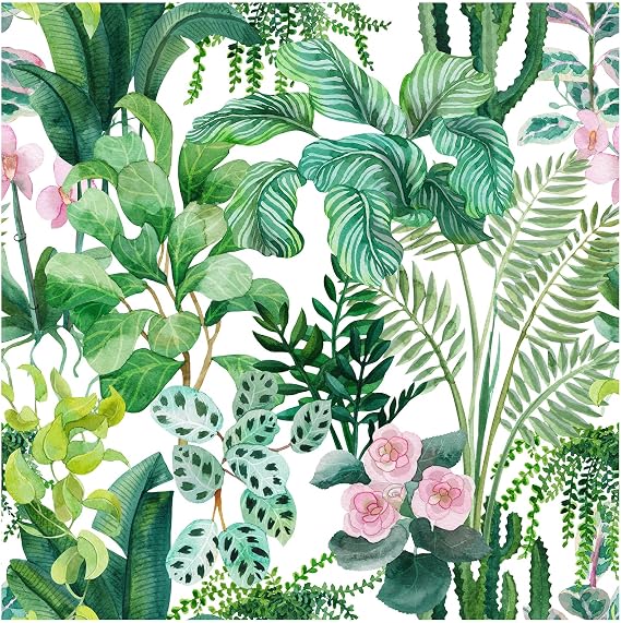 HAOKHOME Tropical Peel and Stick Wallpaper Green Jungle Botanical Floral Removable Wall Paper for Forest Accent Wall Nursery Bathroom Vinyl Contact Paper 17.3in x 118in