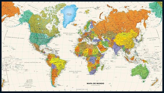 Contemporary World Wall Map in Spanish - 50" x 28.5" Paper