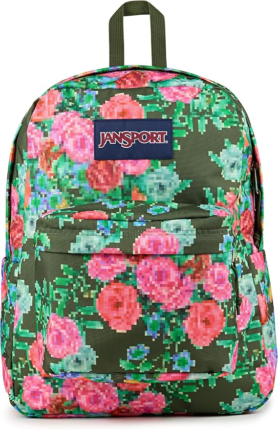 JanSport Superbreak Backpack - Durable, Lightweight Premium Backpack, Bit Bouquet Green