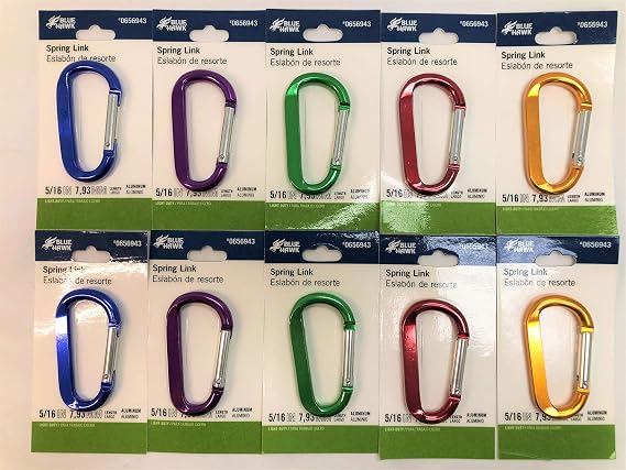 10PCS, 5/16"*3-1/8" Aluminum Spring Snap Hook, Assorted Color