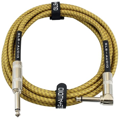 GLS Audio Instrument Cable 10 Ft Electric Guitar Cable Braided Brown/Yellow