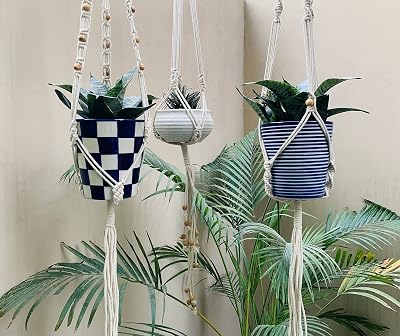 Pack of 3 Macrame Plant Hangers Handmade Cotton Rope Hanging Planters Set Flower Pots Holder Stand, for Indoor Outdoor Boho Home Decor