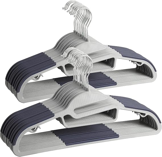 Finnhomy 50 Pack Plastic Hangers, Heavy Duty Clothes Hangers with Non-Slip Pads, Space Saving Easy Slide Clothes Hanger for Closet, Great for Shirts, Pants, Scarves, Strong Enough for Coat