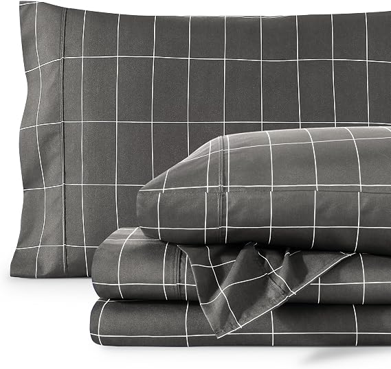 Bare Home Printed Sheet Set (California King, Grid - Grey/White)