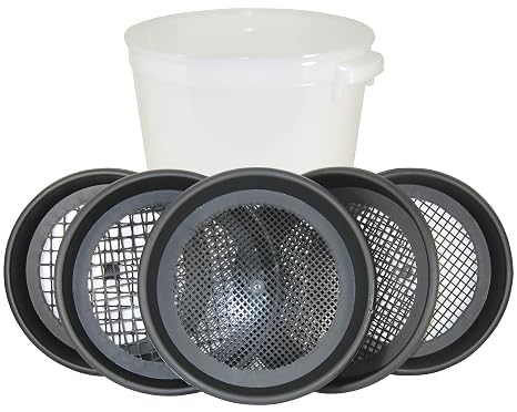 Raytech 23-222 5 Piece Polymer Manual Sifting Screen Set with Container, 0.25 cubic feet Volume Capacity, 14-1/2" Diameter x 2-1/2" Depth