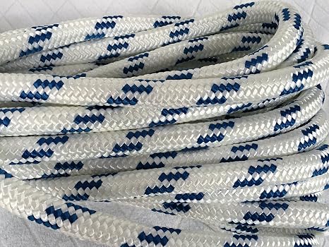 Double Braid Polyester Arborist Bull Rope 3/4 inch by 100 feet, White Blue
