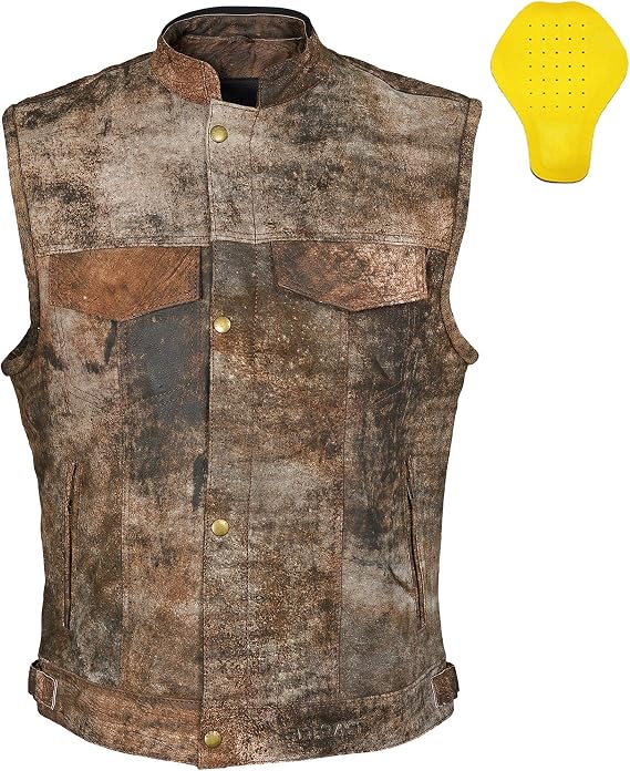 RIDERACT Motorcycle Leather Vest Motorbike Riding Waistcoat Dirt Fuss Biker Protective Vest with Armor