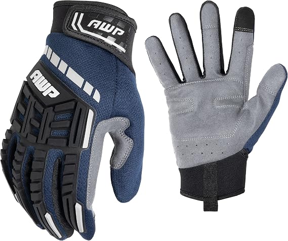 AWP Pro Protect Work Gloves for Men And Women, Full Back-Of-Hand TPR Impact Protection, Large