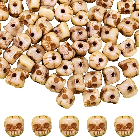 100 Halloween Skull Beads for Jewelry Making, 10mm Spooky Plastic Pony Bead Pack for Bracelets, Creepy Skeleton Skulls Charm for Necklaces