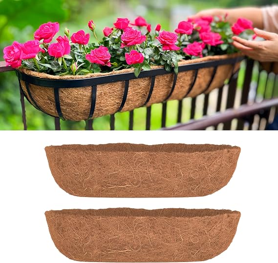 LaLaGreen 24" (2 Pack, Half Rounded Rectangular) Coir Fiber Liners Large Coconut Husk Replacement for Wall-Mounted Hanging Planters, Outdoor Window Box, Pots Shapes